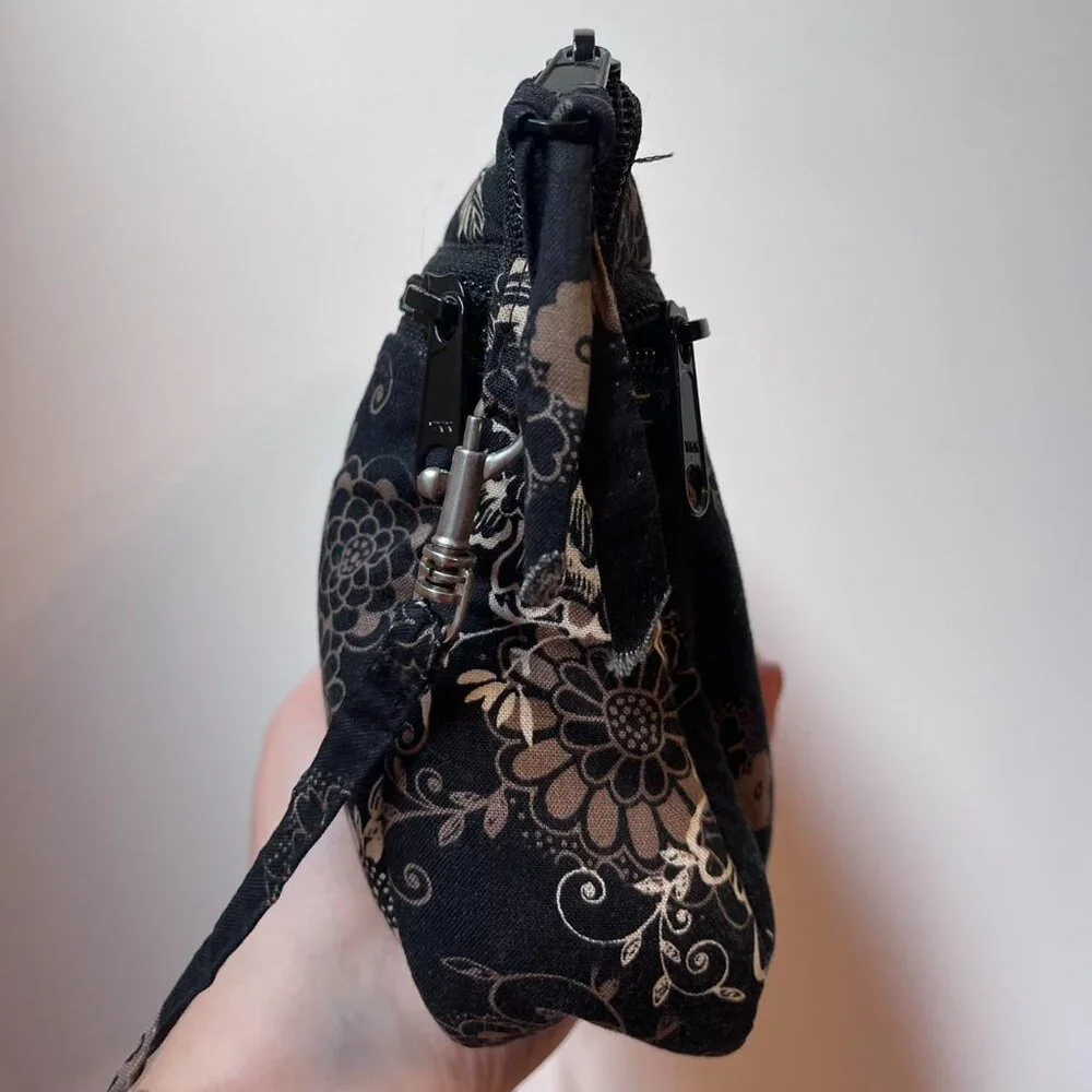 Black and‎ Cream Floral Crossbody Bag w Adjustable Strap